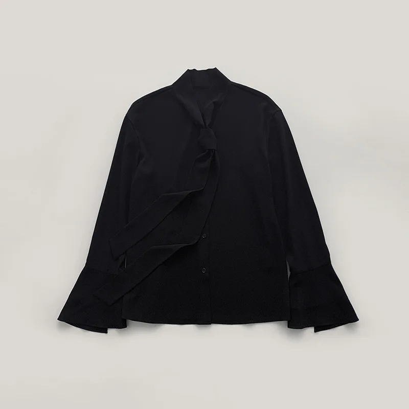 Withered Acetate Ribbon Slit Lotus Sleeve Shirt Black Loose Straight Tube Long Sleeved Shirt For Women Blouses Women's Clothes
Withered Acetate Ribbon Slit Lotus Sleeve Shirt Black Loose Straight Tube Long Sleeved Shirt For Women Blouses Women's Clothes