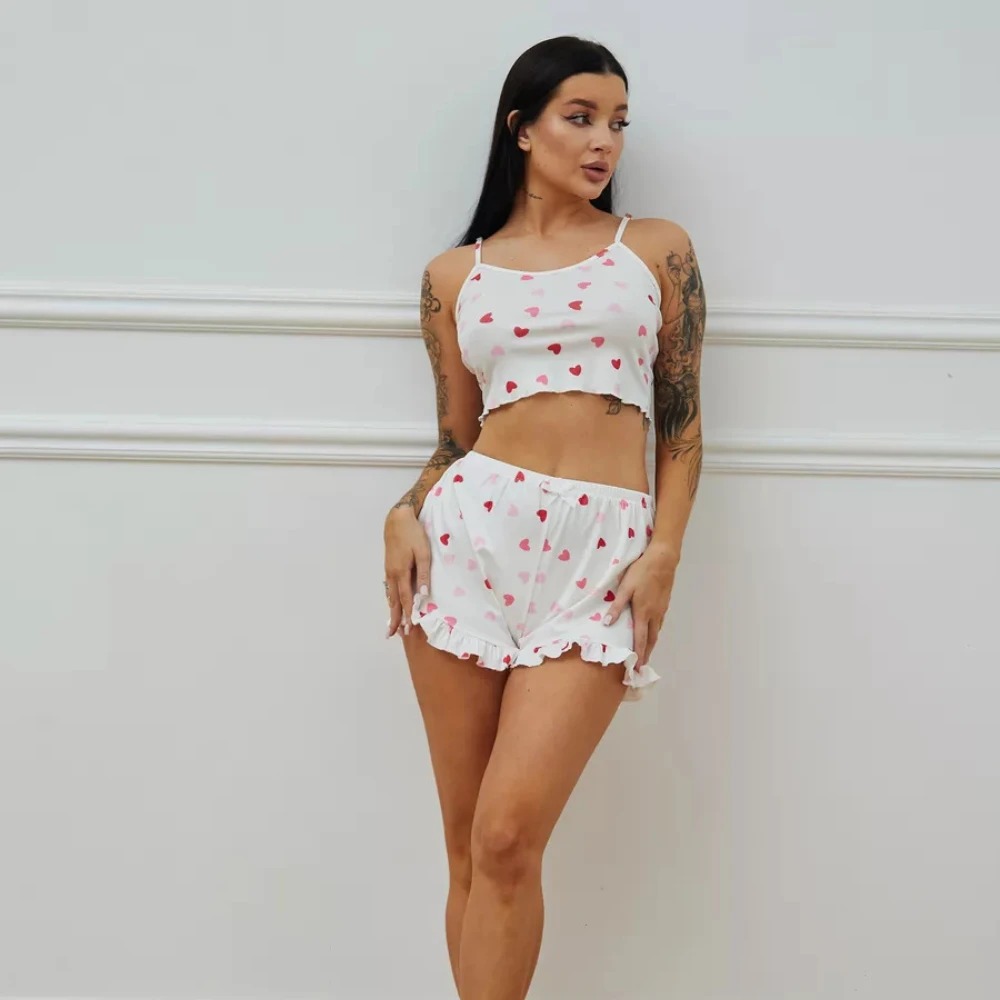 Women's Pajamas Set Sweet Sexy Love Print Comfortable Breathable Skin-friendly Fabrics Camisole Top Shorts Sleepwear Homewear
Women's Pajamas Set Sweet Sexy Love Print Comfortable Breathable Skin-friendly Fabrics Camisole Top Shorts Sleepwear Homewear