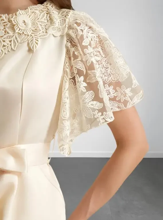 Summer Women's Patchwork Lace Short Sleeve Lace Up High Waist Wide Leg Jumpsuit Temperament Commuting Female Elegant Jumpsuits
Summer Women's Patchwork Lace Short Sleeve Lace Up High Waist Wide Leg Jumpsuit Temperament Commuting Female Elegant Jumpsuits