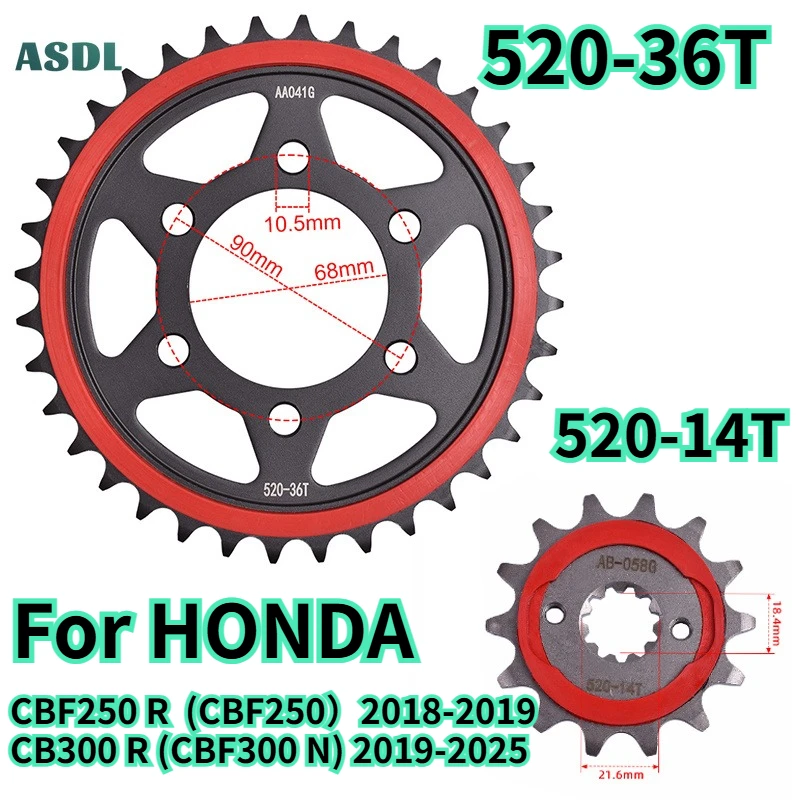 520 36T 14T Moto Front Rear Sprocket Modified Gear Wheel for Honda CBF250R CBF 250 2018-19 CB300 R/RA-K L M N P CBF300 2019-2025
520 36T 14T Moto Front Rear Sprocket Modified Gear Wheel for Honda CBF250R CBF 250 2018-19 CB300 R/RA-K L M N P CBF300 2019-2025