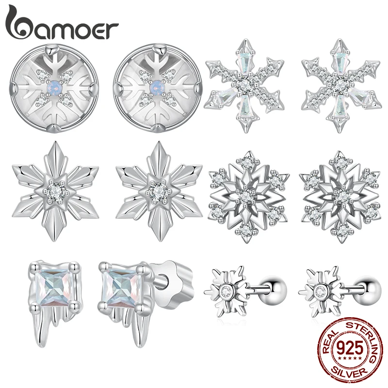 Bamoer Original 925 Sterling Silver Snowflake Earrings Ice flower Ear Stud White Gold Winter Cute For Women Gift Fine Jewelry
Bamoer Original 925 Sterling Silver Snowflake Earrings Ice flower Ear Stud White Gold Winter Cute For Women Gift Fine Jewelry