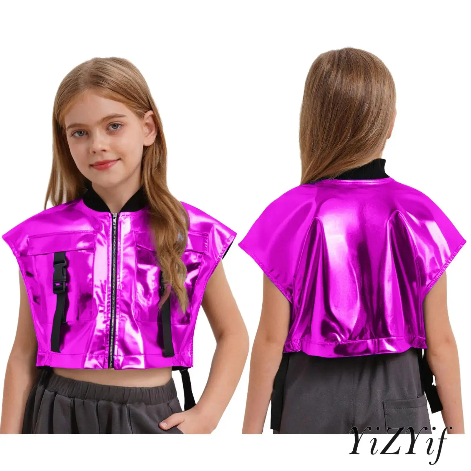 Hip Hop Vest for Girls with Metallic Shine Functional Buckle Pockets Jacket for Jazz Dance and Street Dance Stage Performances
Hip Hop Vest for Girls with Metallic Shine Functional Buckle Pockets Jacket for Jazz Dance and Street Dance Stage Performances