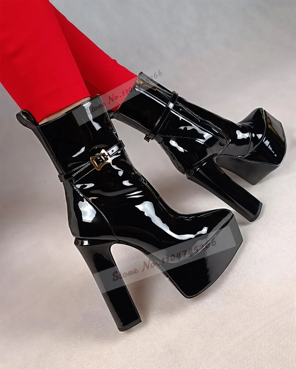 Black Shiny Patent Leather Chunky Heel Ankle Boots High Platform Pointed Toe Short Booties Ankle Buckle Strap Elegant Pumps
Black Shiny Patent Leather Chunky Heel Ankle Boots High Platform Pointed Toe Short Booties Ankle Buckle Strap Elegant Pumps