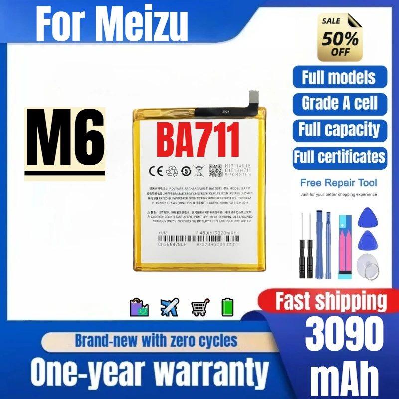 BA711 for Meizu M6 Durable Mobile Phone Battery 0 Cycle High Quality High Capacity Replacement Bateria Grade A Cell with Tools
BA711 for Meizu M6 Durable Mobile Phone Battery 0 Cycle High Quality High Capacity Replacement Bateria Grade A Cell with Tools