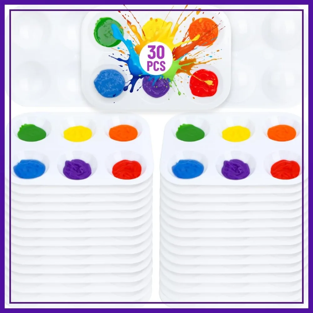 30 Pack Plastic Paint Palette, 6 Wells, White Rectangular Tray for Painting, DIY Craft
30 Pack Plastic Paint Palette, 6 Wells, White Rectangular Tray for Painting, DIY Craft