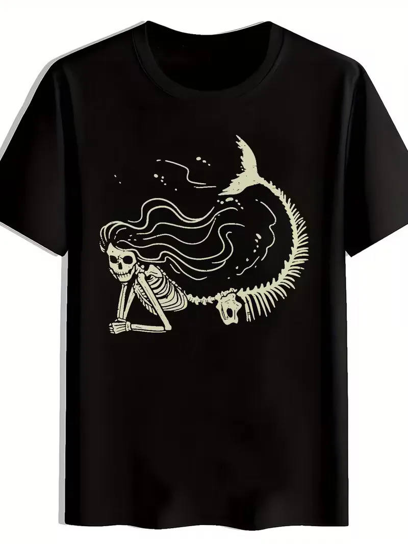 Men'S Casual Black T-Shirt with Unique Skeleton & Mermaid Graphic Print - Soft,
Men'S Casual Black T-Shirt with Unique Skeleton & Mermaid Graphic Print - Soft,