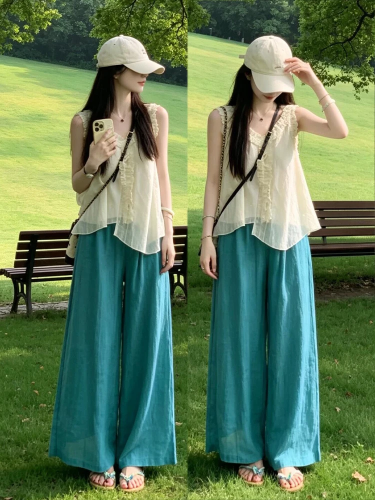 Summer New Style OOTD Korean Holiday Style Lace Blouse Casual Pants Set Women's Fashion Set Comfortable Lightweight V-neck Lo...
Summer New Style OOTD Korean Holiday Style Lace Blouse Casual Pants Set Women's Fashion Set Comfortable Lightweight V-neck Lo...