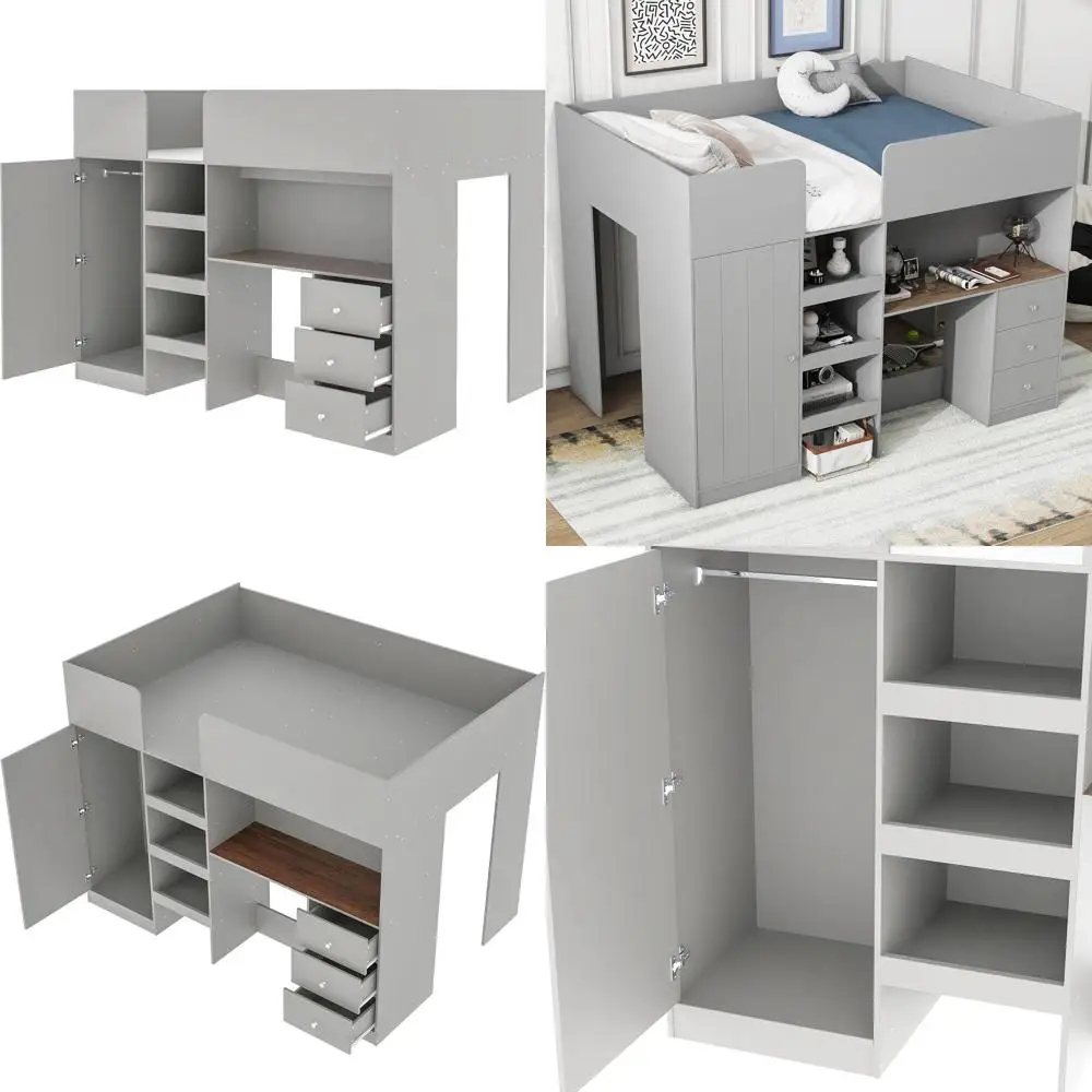 Двухъярусная деревянная кровать размера Twin с лестницей, защитным барьером, шкафом и игровой зоной — экономия пространства, не требует пружинного блока, подходит для
Двухъярусная деревянная кровать размера Twin с лестницей, защитным барьером, шкафом и игровой зоной — экономия пространства, не требует пружинного блока, подходит для