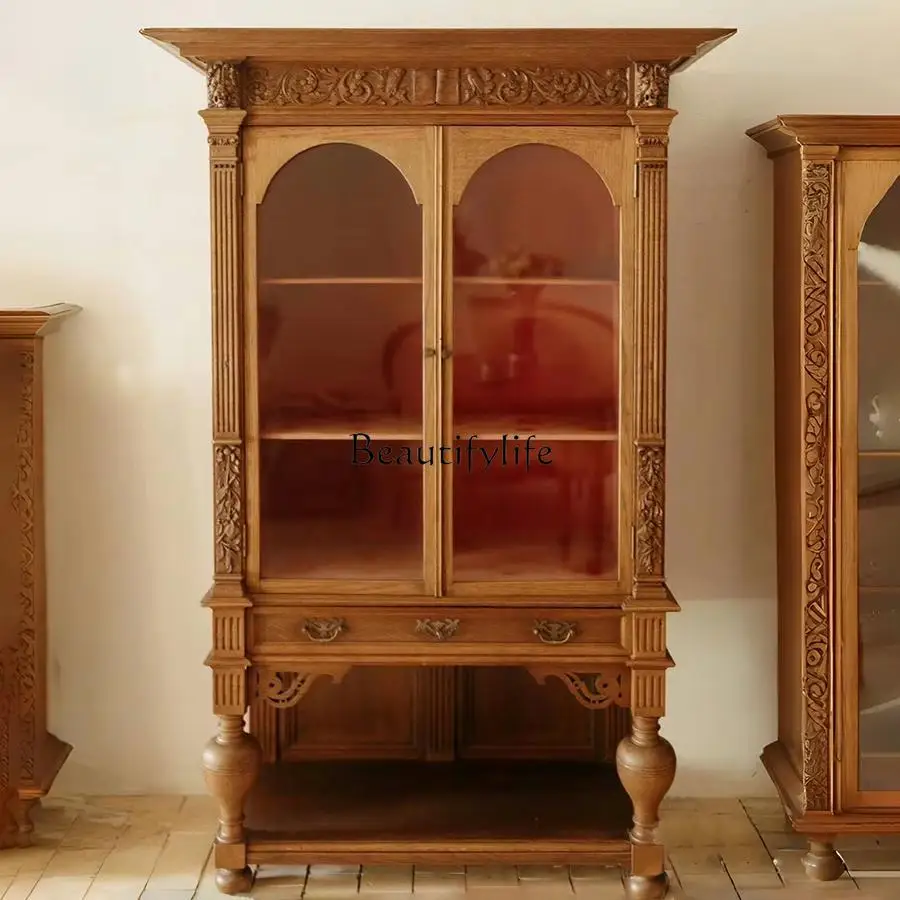 French retro solid wood wine cabinet antique kitchen storage display decorative cabinet
French retro solid wood wine cabinet antique kitchen storage display decorative cabinet