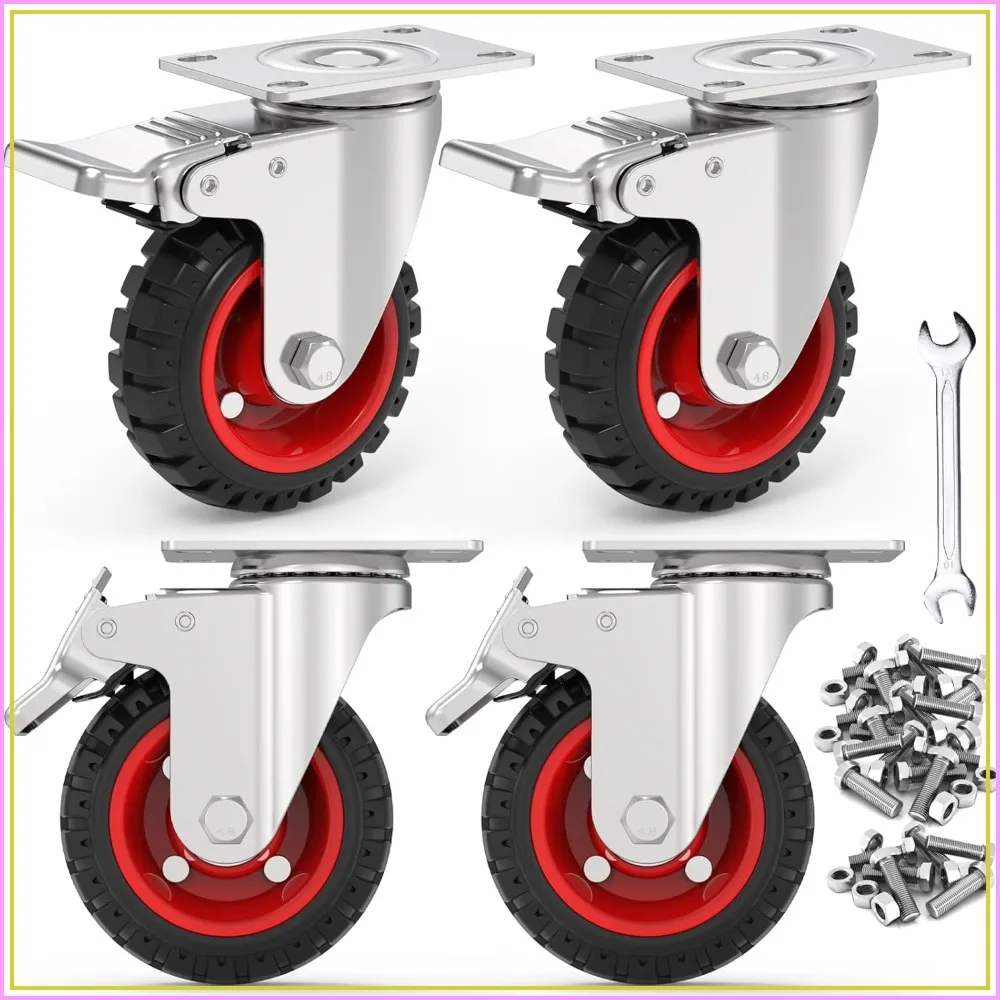 4" Swivel Caster Wheels with Safety Dual Locking, Rubber Tire, Heavy Duty 300 Lbs, 4-Pack for Workbench, Cart, Trolley, Dolly, Cabinet
4" Swivel Caster Wheels with Safety Dual Locking, Rubber Tire, Heavy Duty 300 Lbs, 4-Pack for Workbench, Cart, Trolley, Dolly, Cabinet