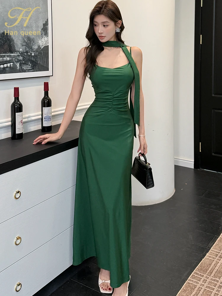 H Han Queen New Summer V-neck Strap With Wrinkles Women Dresses Sexy Slim A-Line Elegant Party Holiday Long Dress Woman Clothing
H Han Queen New Summer V-neck Strap With Wrinkles Women Dresses Sexy Slim A-Line Elegant Party Holiday Long Dress Woman Clothing