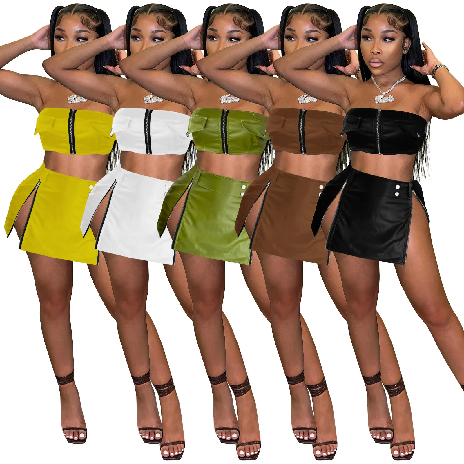Sexy Two Piece Set Women Summer PU Zip Belt Slit Crop Top Skirt Sets Clothes Vacation Outfits Streetwear
Sexy Two Piece Set Women Summer PU Zip Belt Slit Crop Top Skirt Sets Clothes Vacation Outfits Streetwear
