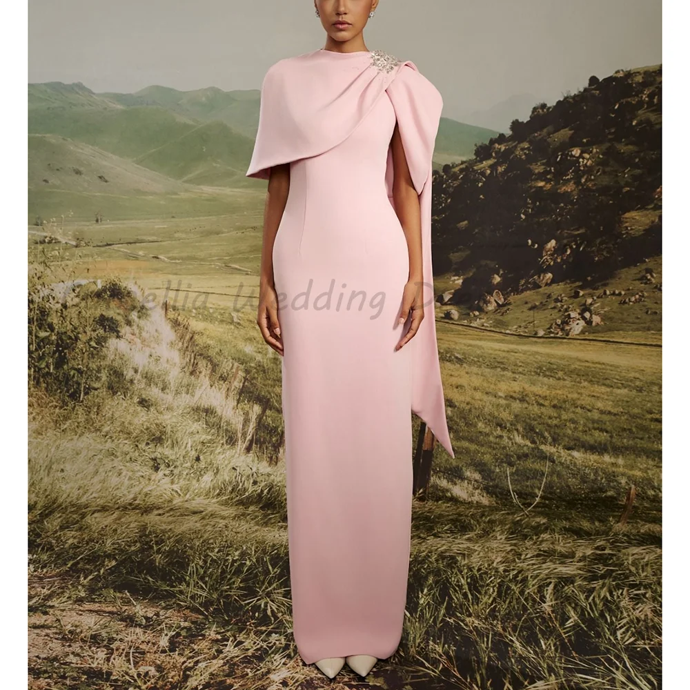 Elegant Blush Pink Sheath Evening Dress Cape Sleeve With Crystal Embellished Draped Shoulder Formal Mother Of The Bride Gown
Elegant Blush Pink Sheath Evening Dress Cape Sleeve With Crystal Embellished Draped Shoulder Formal Mother Of The Bride Gown