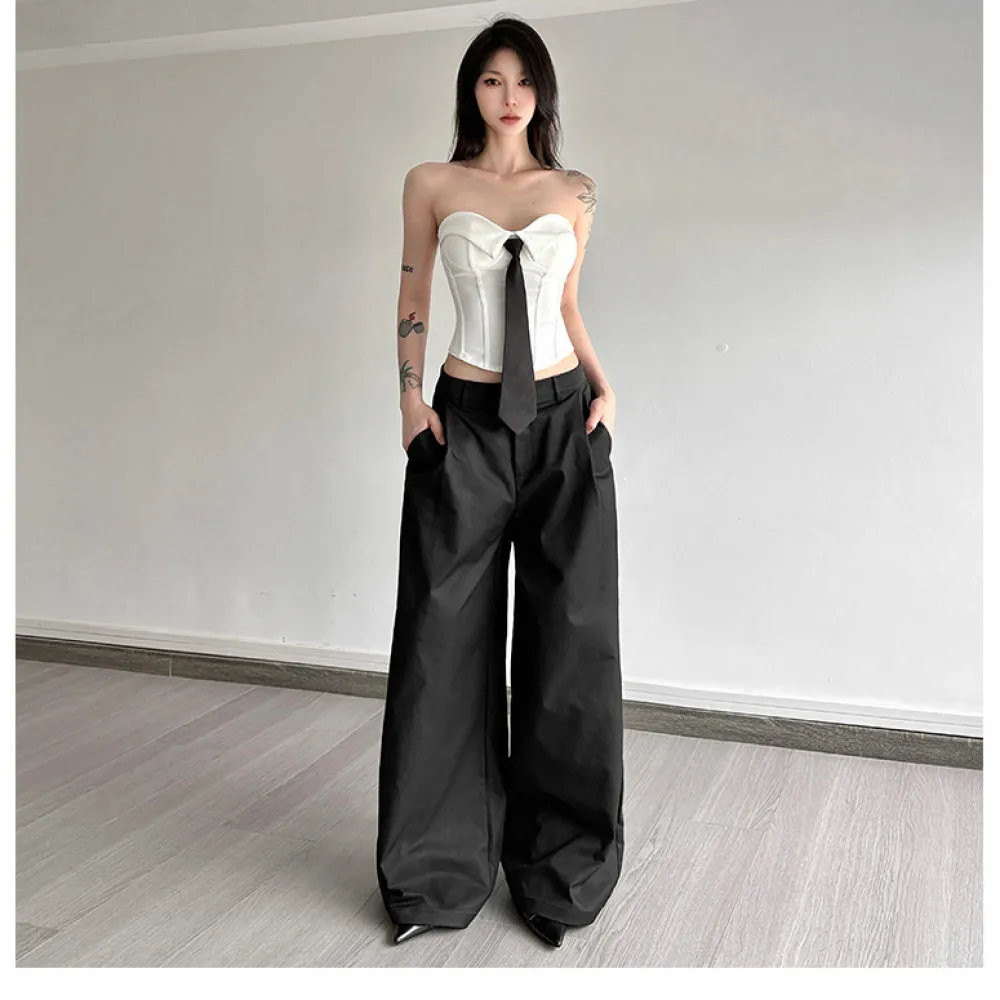 SylCue Commute 2-Piece Set Women Low-Neck Necktie Fishbone Strapless Tops+Zipper Button Suit Pants Matching Simple Sexy Suits
SylCue Commute 2-Piece Set Women Low-Neck Necktie Fishbone Strapless Tops+Zipper Button Suit Pants Matching Simple Sexy Suits