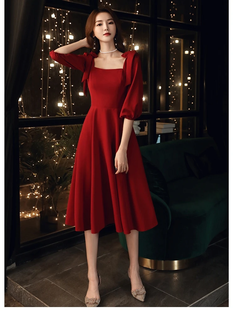 Wedding Dr Red Wine Color Bridal Gown Women's Faion Mid-Waist Zipper Sle U-Neline Floor-Length Evening Gown
Wedding Dr Red Wine Color Bridal Gown Women's Faion Mid-Waist Zipper Sle U-Neline Floor-Length Evening Gown