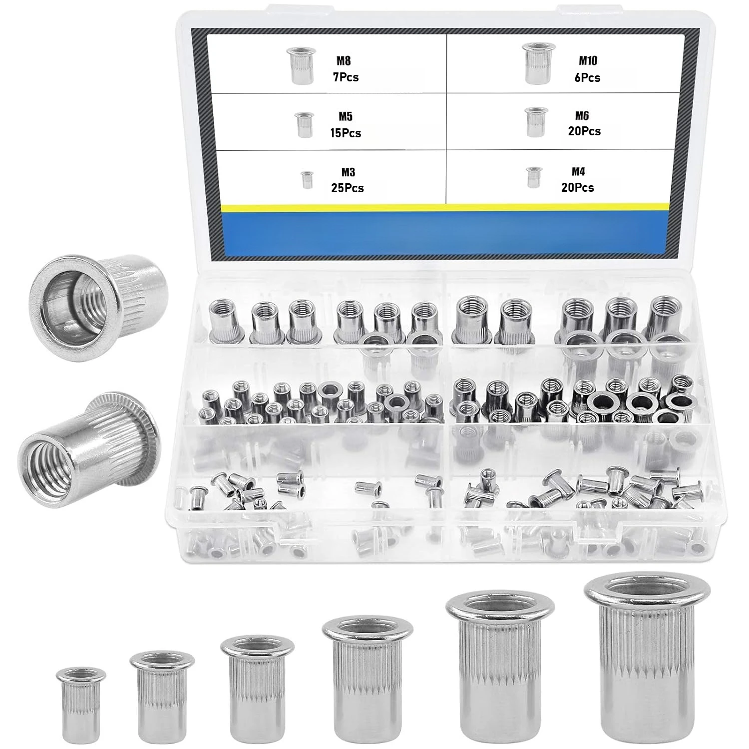 93Pcs 304 Stainless Steel M3 M4 M5 M6 M8 M10 Flat Head Threaded Rivetnut Insert Nutsert Rivet Nut Assortment Kit
93Pcs 304 Stainless Steel M3 M4 M5 M6 M8 M10 Flat Head Threaded Rivetnut Insert Nutsert Rivet Nut Assortment Kit