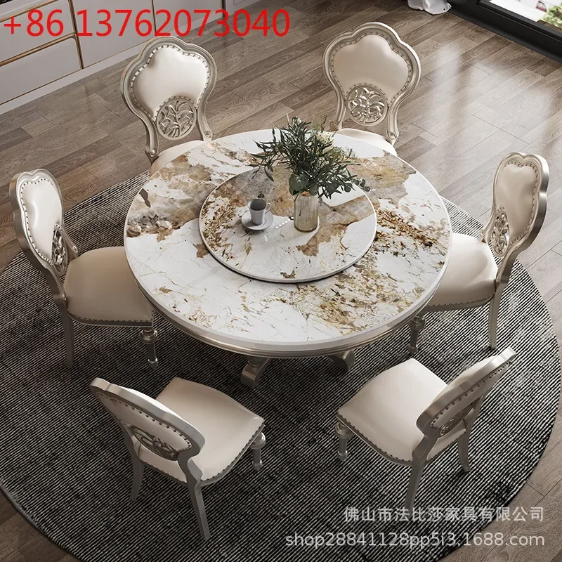 American light luxury solid wood dining table and chairs round marble turntable dining table
American light luxury solid wood dining table and chairs round marble turntable dining table
