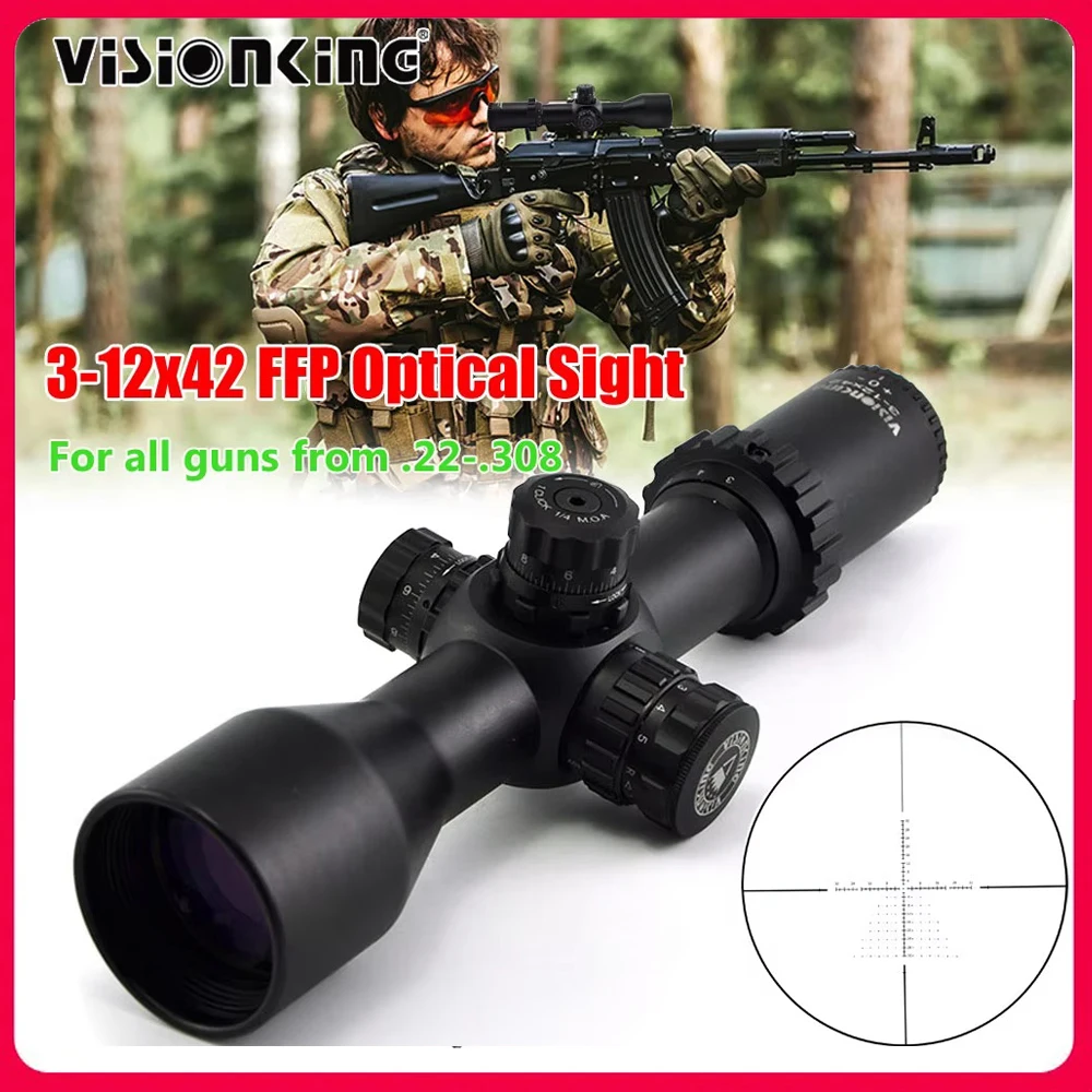 Visionking Wide View 3-12x42 FFP Hunting Riflescope 30mm Tube 1/4MOA Mil-Dot Illuminated Tactical Sniper FMC Optical Sight .308
Visionking Wide View 3-12x42 FFP Hunting Riflescope 30mm Tube 1/4MOA Mil-Dot Illuminated Tactical Sniper FMC Optical Sight .308