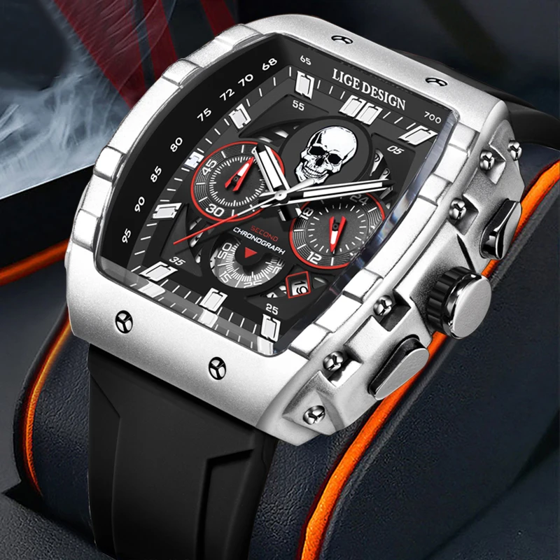 Часы LIGE мужские с силиконовым ремешком, модные деловые водонепроницаемые спортивные квадратные кварцевые в стиле милитари, с хронографом 
Часы LIGE мужские с силиконовым ремешком, модные деловые водонепроницаемые спортивные квадратные кварцевые в стиле милитари, с хронографом