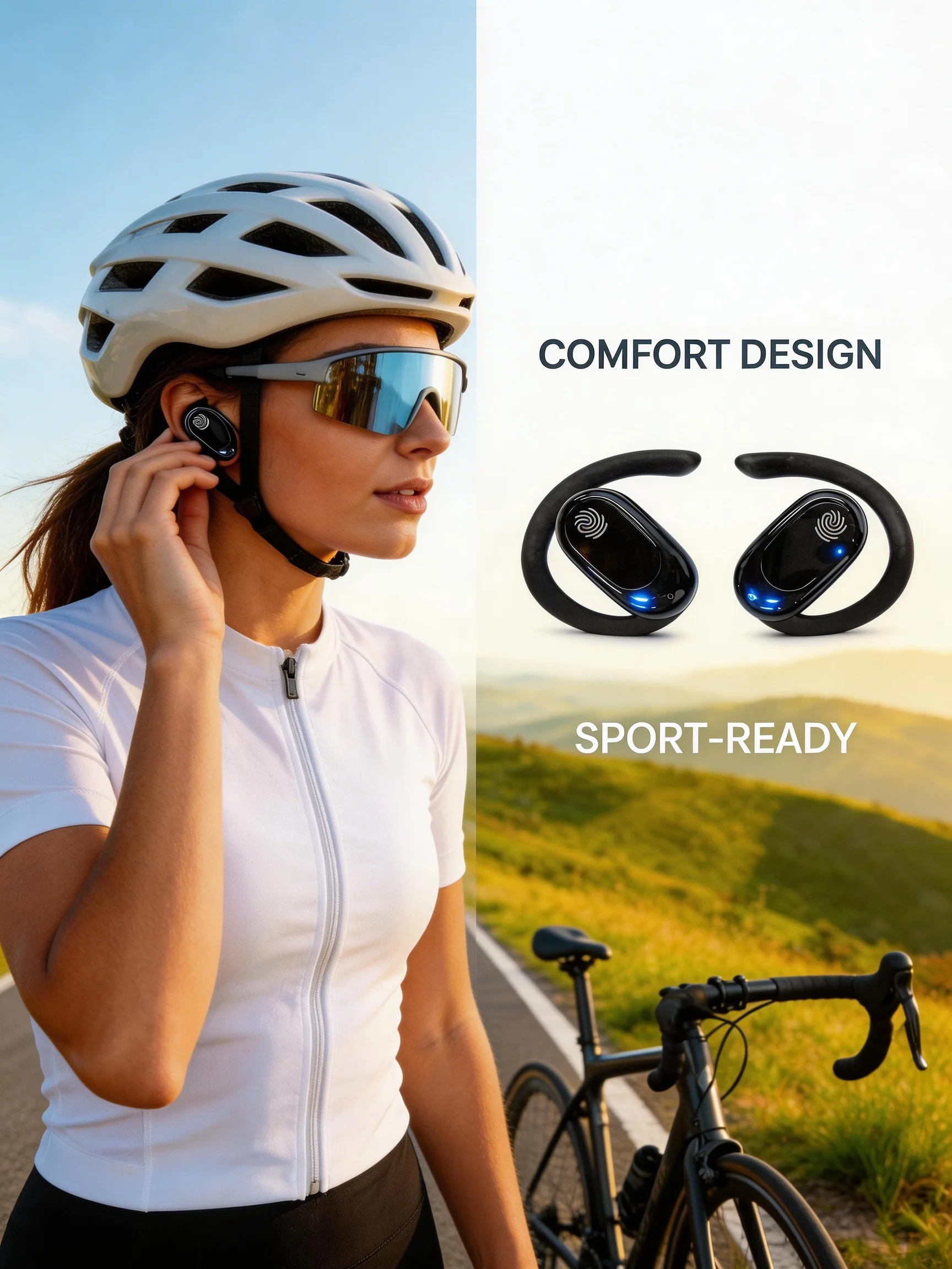 Polymer diaphragm Bluetooth earphones with full bass and open design, comfortable to wear without entering the ear. Wireless earphones are lightweight and non sensitive, with long battery life and charging case
Polymer diaphragm Bluetooth earphones with full bass and open design, comfortable to wear without entering the ear. Wireless earphones are lightweight and non sensitive, with long battery life and charging case