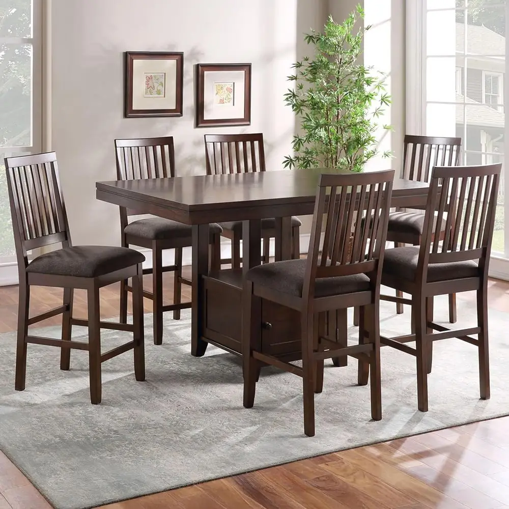 7-Piece Counter Table Set with 60 Table and 6 Upholstered Chairs, Seats 8, Dining Room, Storage, Brown
7-Piece Counter Table Set with 60 Table and 6 Upholstered Chairs, Seats 8, Dining Room, Storage, Brown