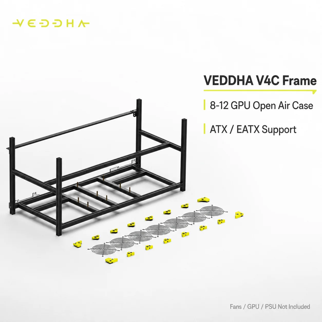 VEDDHA V4C 8-12 GPU Open Air Mining Rig Frame Aluminum Multi GPU Case Dual PSU ATX EATX Stackable Chassis
VEDDHA V4C 8-12 GPU Open Air Mining Rig Frame Aluminum Multi GPU Case Dual PSU ATX EATX Stackable Chassis