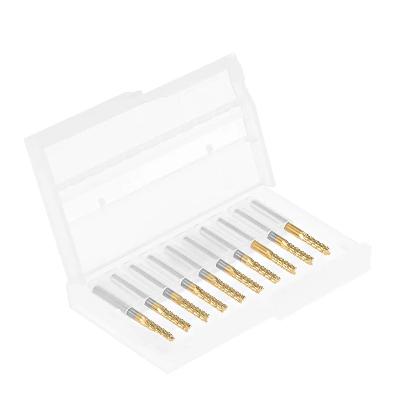 ABKJ-10PCS Titanium Coat Carbide End Mill Engraving Milling Cutter CNC Router Bits For PCB Machine, 1/8 Inch Shank
ABKJ-10PCS Titanium Coat Carbide End Mill Engraving Milling Cutter CNC Router Bits For PCB Machine, 1/8 Inch Shank