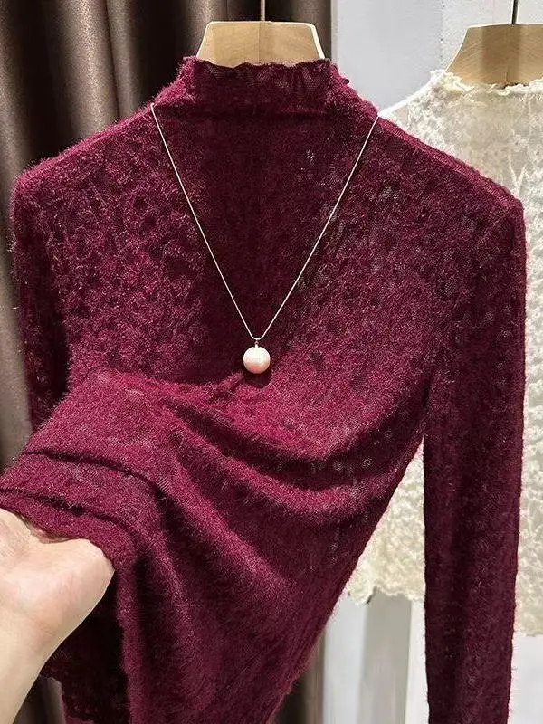 Elegant Red Mermaid Lace Half High Collar Base Shirt Women's Autumn Strap Vest Top Polyester Fiber Breathable Long Sleeve
Elegant Red Mermaid Lace Half High Collar Base Shirt Women's Autumn Strap Vest Top Polyester Fiber Breathable Long Sleeve