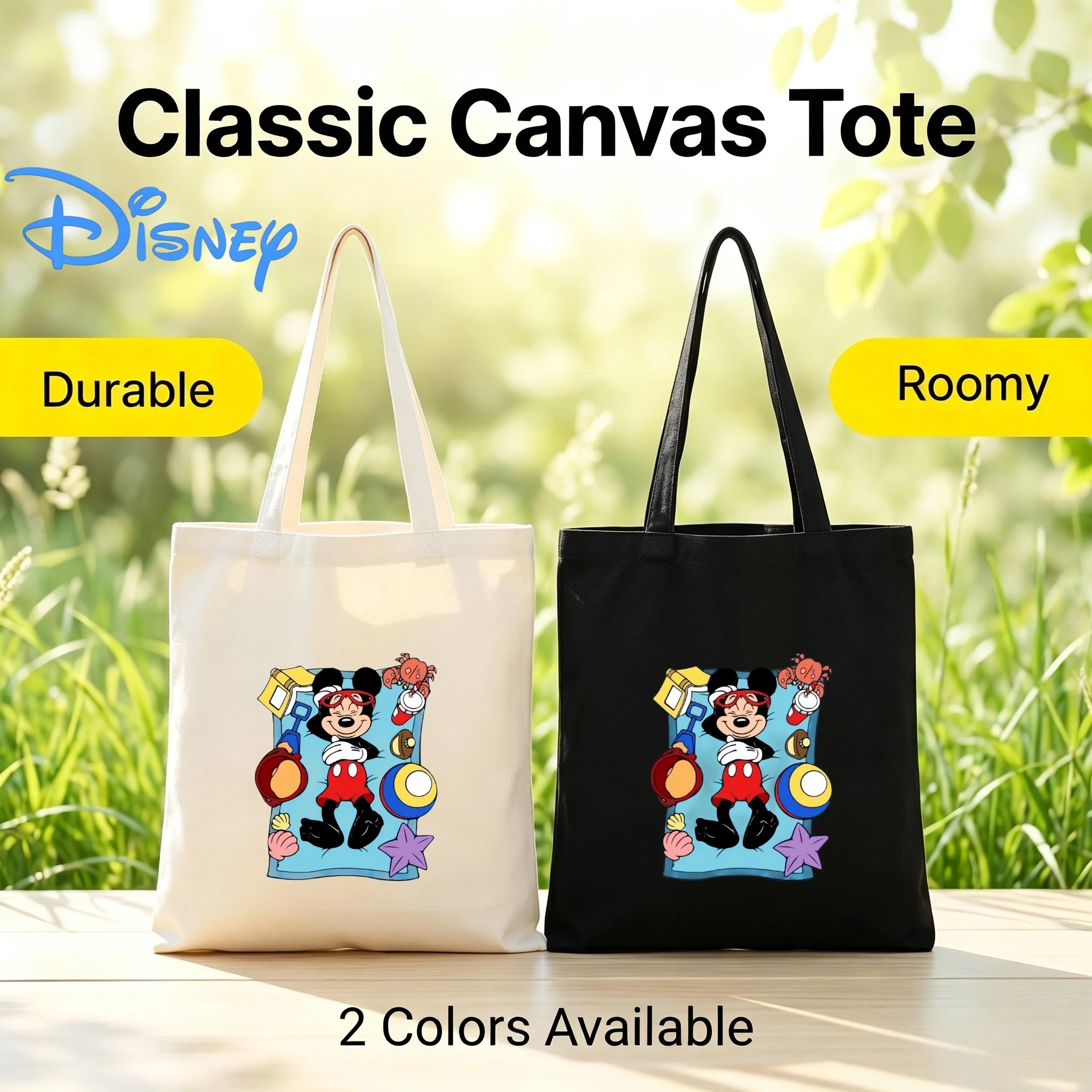 1PC Disney Summer Beach Sunbathing Mickey With Seashell Crab Print Canvas Tote Bag Eco Shopping Shoulder Handbag
1PC Disney Summer Beach Sunbathing Mickey With Seashell Crab Print Canvas Tote Bag Eco Shopping Shoulder Handbag