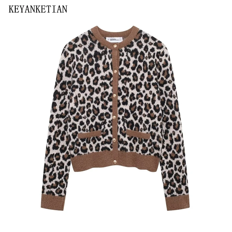 KEYANKETIAN Autumn/Winter New Women's Leopard Print Jacquard Knit Cardigan Retro style O-Neck Single Breasted Loose Sweater Top
KEYANKETIAN Autumn/Winter New Women's Leopard Print Jacquard Knit Cardigan Retro style O-Neck Single Breasted Loose Sweater Top