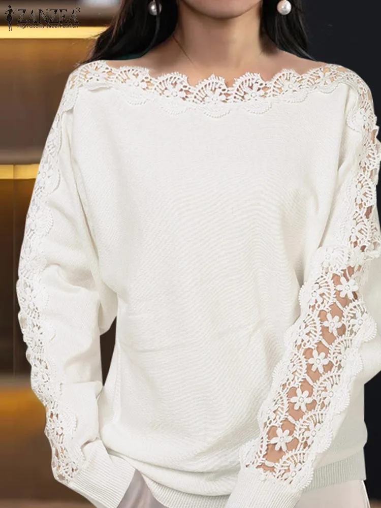 ZANZEA 2025 Autumn Sweaters Women Vintage Solid Pullovers Boat Neck Casual Patchwork Lace Tops Oversize Fashion Elegant Jumpers
ZANZEA 2025 Autumn Sweaters Women Vintage Solid Pullovers Boat Neck Casual Patchwork Lace Tops Oversize Fashion Elegant Jumpers