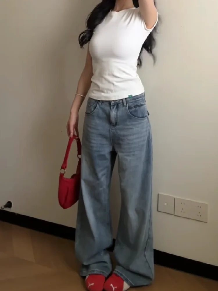 Sweet Cool Spicy Girl American Wash Wide Leg Jeans Women Summer Design Loose Straight Cut Floor Length Pants High Waist
Sweet Cool Spicy Girl American Wash Wide Leg Jeans Women Summer Design Loose Straight Cut Floor Length Pants High Waist