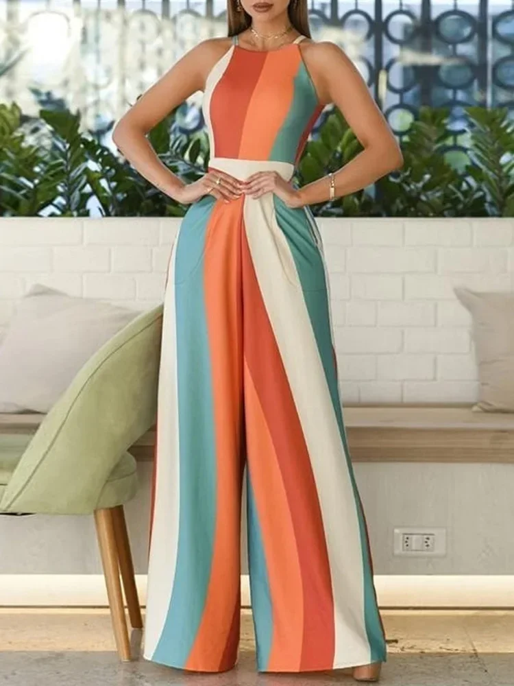Colorblock Print Spaghetti Strap Summer Wide Leg Rompers Women Jumpsuit Striped Sleeveless Casual One Piece Outfits
Colorblock Print Spaghetti Strap Summer Wide Leg Rompers Women Jumpsuit Striped Sleeveless Casual One Piece Outfits