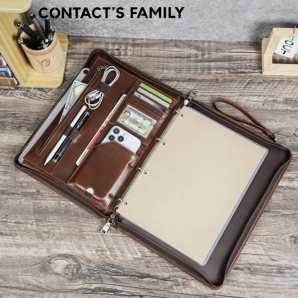 Luxurious Vintage-Style A4 Genuine Leather Business Folder, 4-Ring Binder, Fits A 12.9-Inch IPad
Luxurious Vintage-Style A4 Genuine Leather Business Folder, 4-Ring Binder, Fits A 12.9-Inch IPad