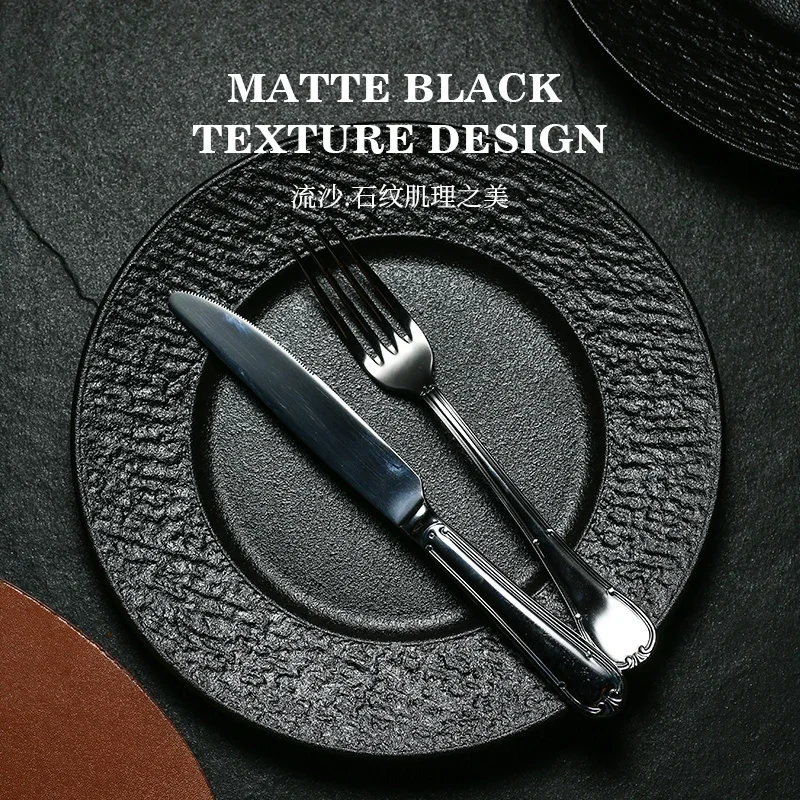 Scandinavian style light luxury frosted steak embossed gold and silver western high-end restaurant dessert plate
Scandinavian style light luxury frosted steak embossed gold and silver western high-end restaurant dessert plate