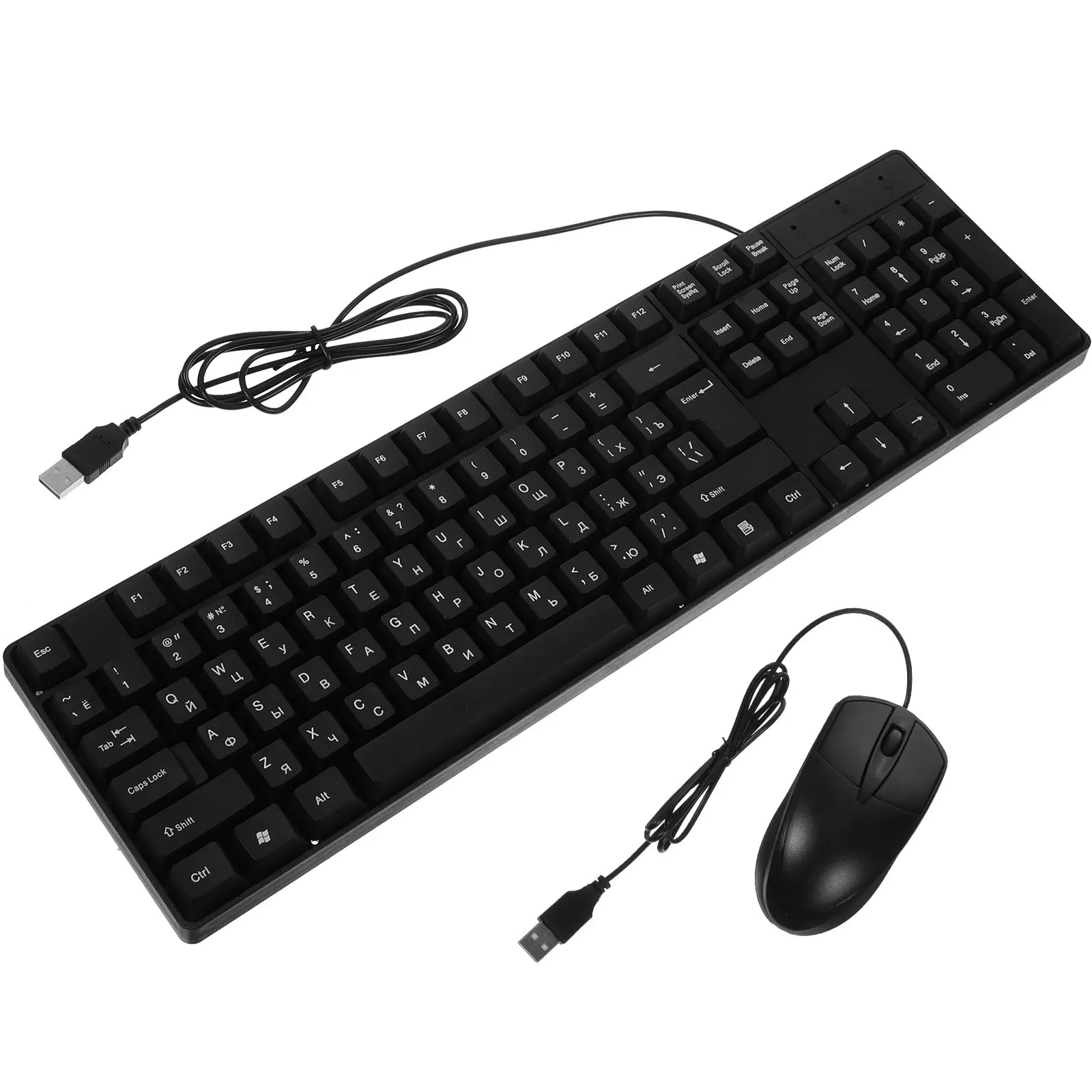 1Set Wired Keyboard Mouse Combo Russian Character Keyboard USB Mouse Silent Modern Simple Computer Accessory High Durability