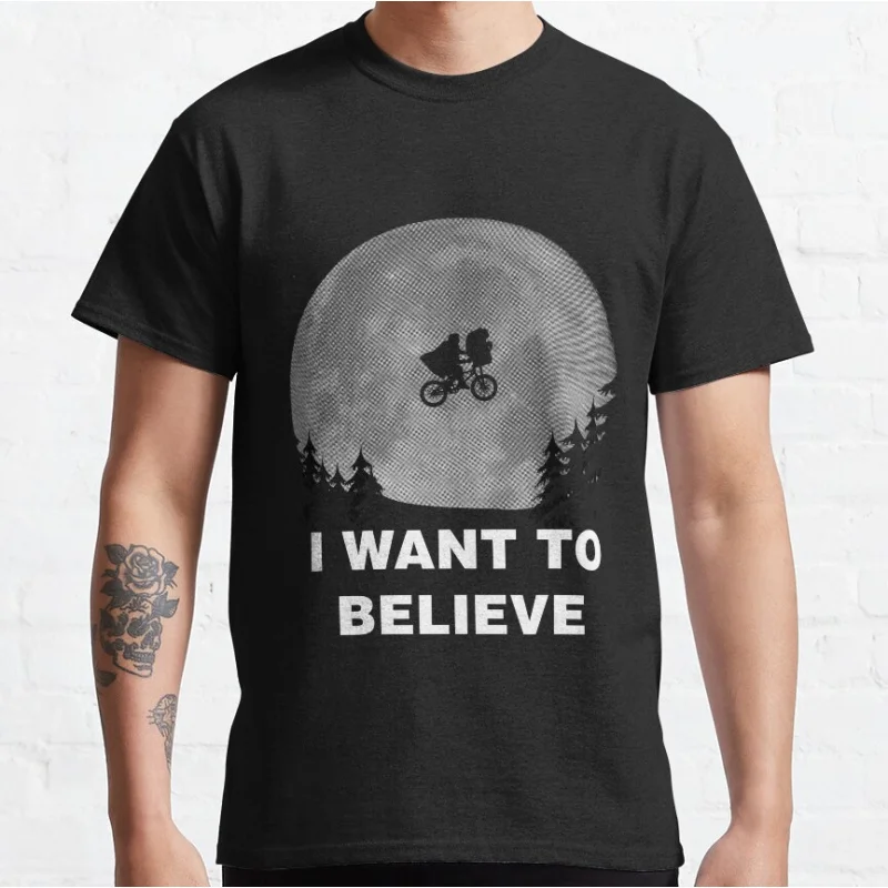 I Want To Believe In E.T. ET The Extra Terrestrial 80s Horror movie Alien Sci fi T-shirt for men large size Adult Tops S-6XL 
I Want To Believe In E.T. ET The Extra Terrestrial 80s Horror movie Alien Sci fi T-shirt for men large size Adult Tops S-6XL