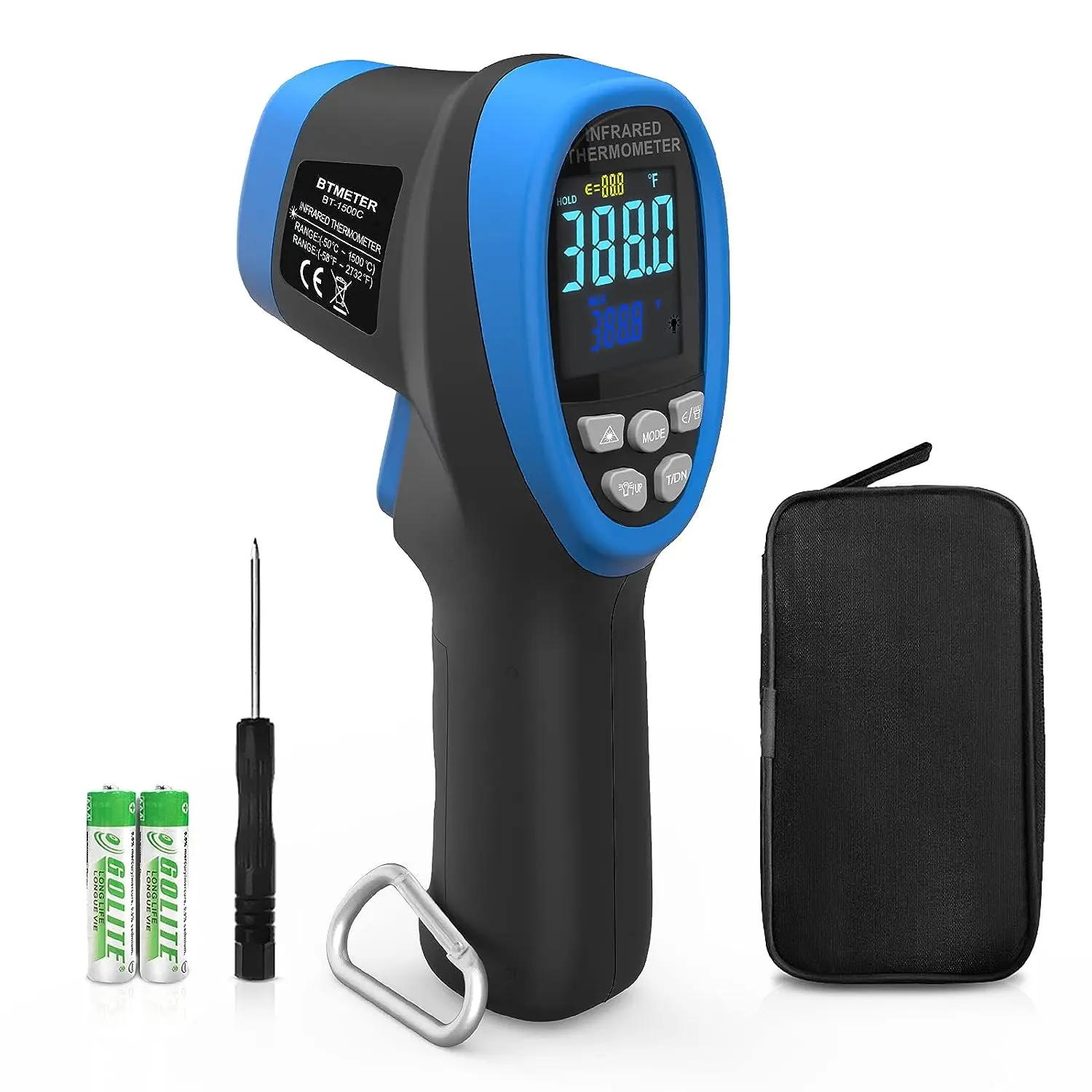 Color LCD Infrared Thermometer -50℃~1500℃ 30:1 D:S Ratio Laser Temp Gun with Max Min AVG Function
Color LCD Infrared Thermometer -50℃~1500℃ 30:1 D:S Ratio Laser Temp Gun with Max Min AVG Function