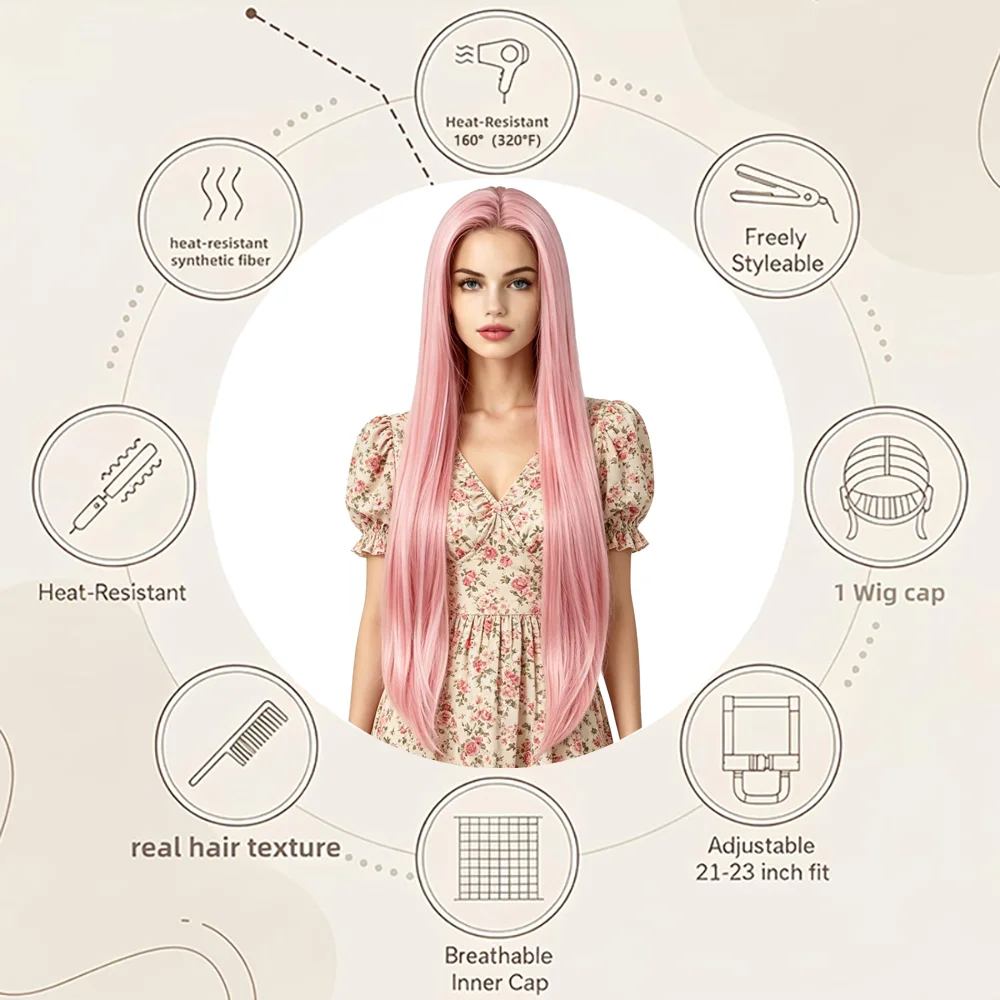 13×4 Lace Front Wig Long Straight Pastel Pink Heat Resistant Synthetic Wig Glueless For Women Daily Wear Cosplay Party Halloween
13×4 Lace Front Wig Long Straight Pastel Pink Heat Resistant Synthetic Wig Glueless For Women Daily Wear Cosplay Party Halloween