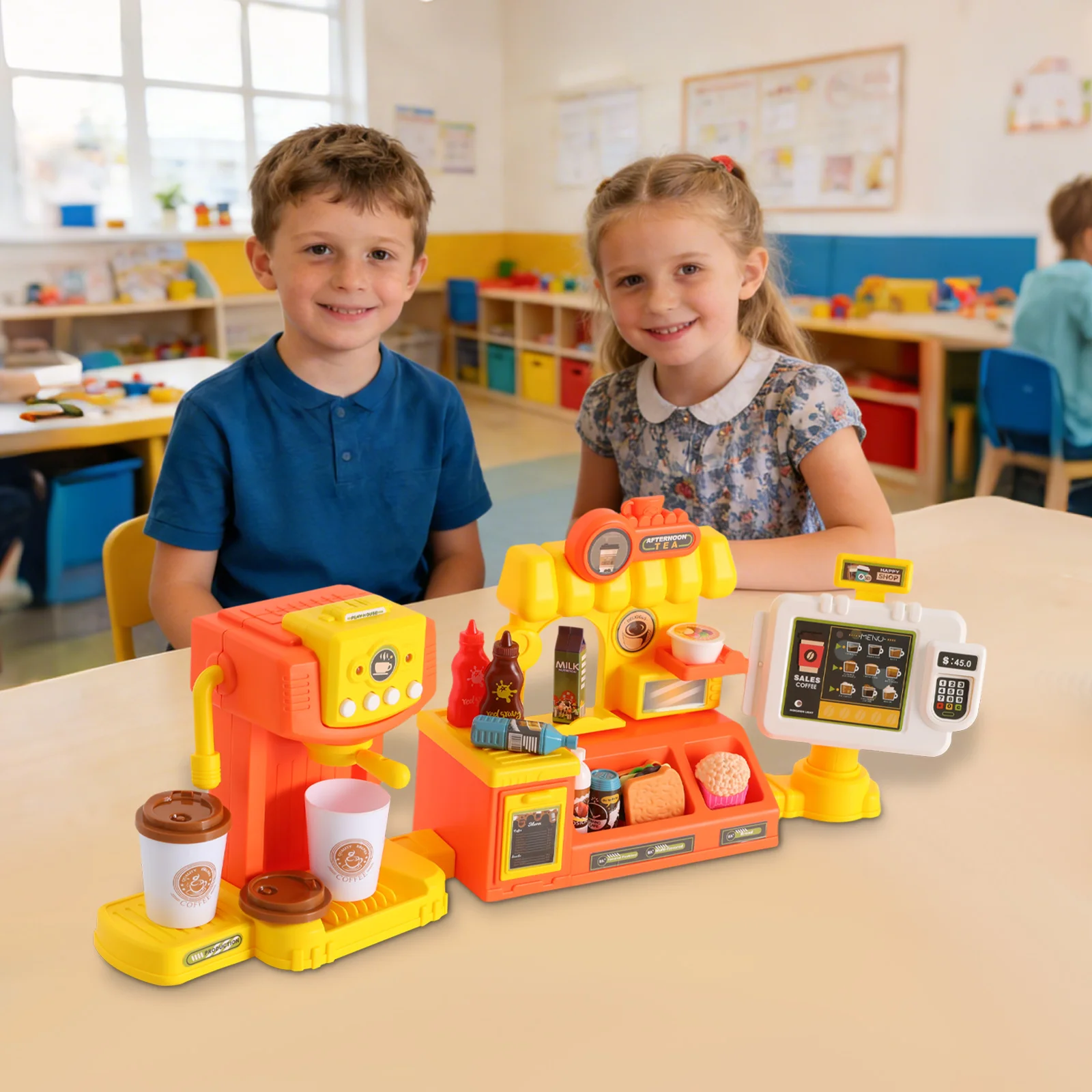 3 in 1 Kids Role Play Toy Set Pp Pe Material Coffee Machine Burger Counter Cash Register with Sound Effect Educational Playset for Children Age 3 Plus 3 in 1 Kids Role Play Toy Set Pp Pe Material Coffee Machine Burger Counter Cash Register with Sound Effect Educational Playset for Children Age 3 Plus