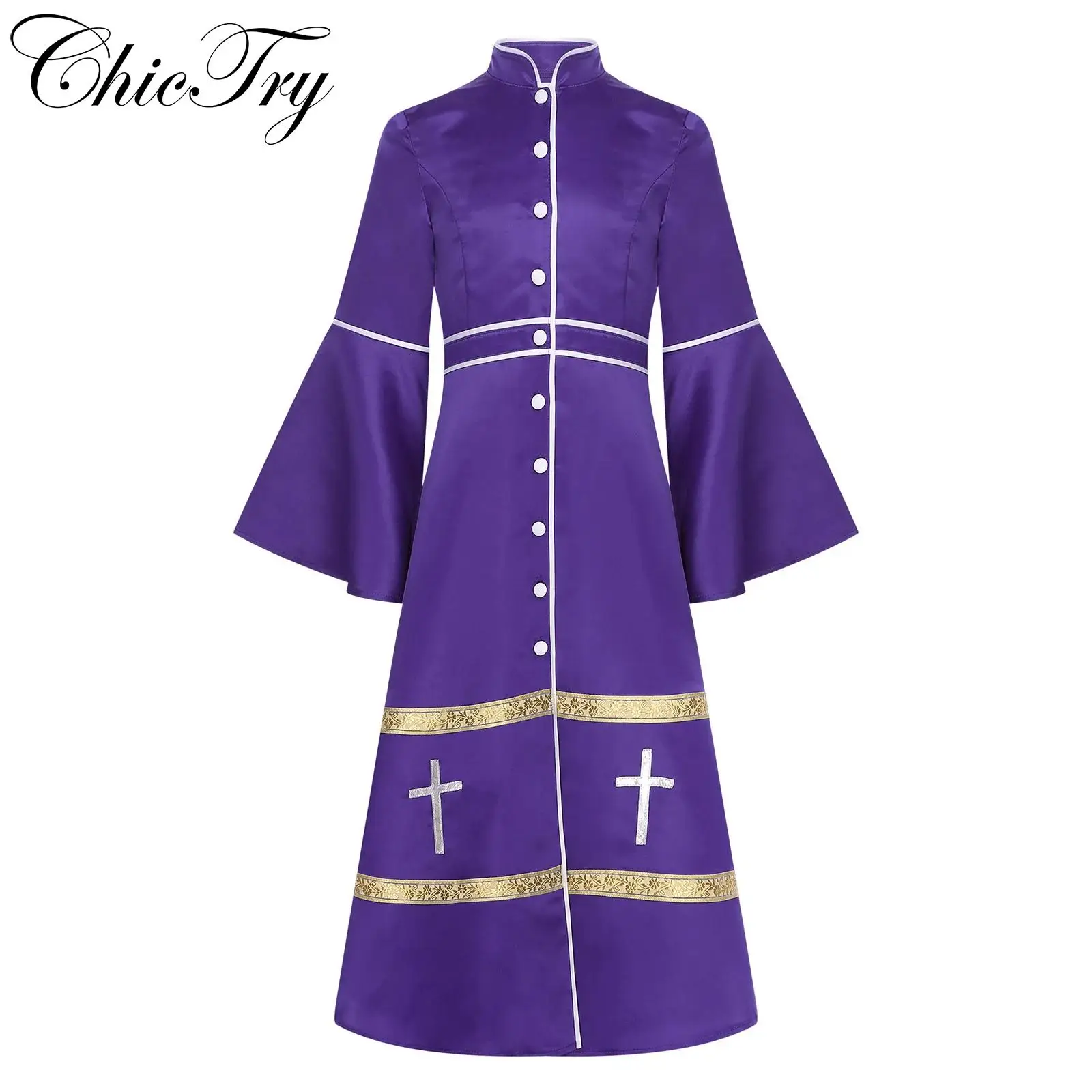 Kid Girls Boys Priest Robe Flared Sleeve Church Cross Vintage Patchwork Cassock Pulpit Vestments for Halloween Carnival Dress Up
Kid Girls Boys Priest Robe Flared Sleeve Church Cross Vintage Patchwork Cassock Pulpit Vestments for Halloween Carnival Dress Up