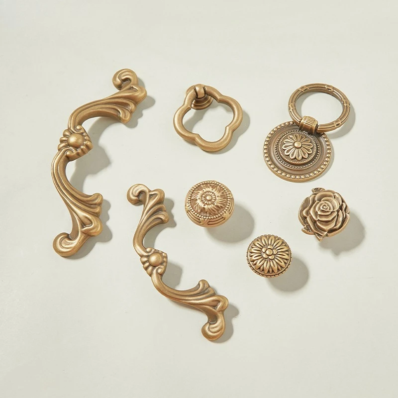 European creative retro brass handle French bronze light luxury hanging ring drawer kitchen cabinet wardrobe
European creative retro brass handle French bronze light luxury hanging ring drawer kitchen cabinet wardrobe