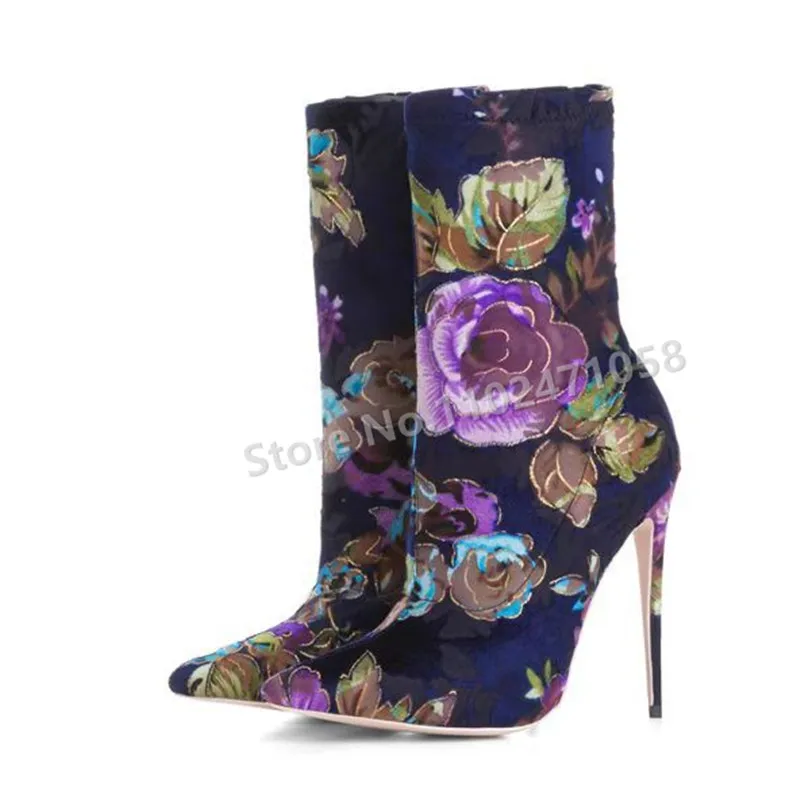 Fanch Style Rose Flower Print Strecth Boots Fashion Mixed Color Pointed Toe Thin Heel Women Mid-Calf Short Boots Ladies Shoes
Fanch Style Rose Flower Print Strecth Boots Fashion Mixed Color Pointed Toe Thin Heel Women Mid-Calf Short Boots Ladies Shoes