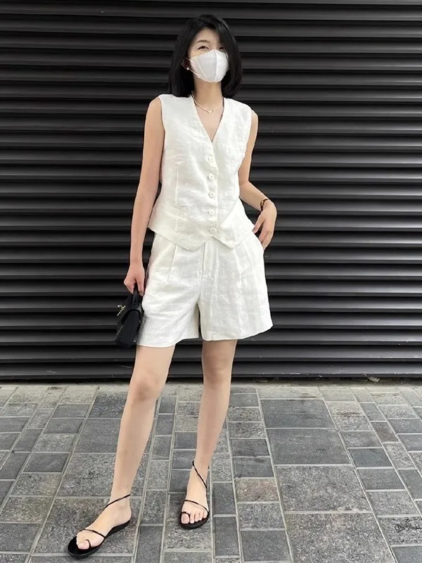 White Cotton Linen Vest Set Women Summer Faion Commute Slimming Small Fraance Wind Svel Top orts Two Piece Set
White Cotton Linen Vest Set Women Summer Faion Commute Slimming Small Fraance Wind Svel Top orts Two Piece Set