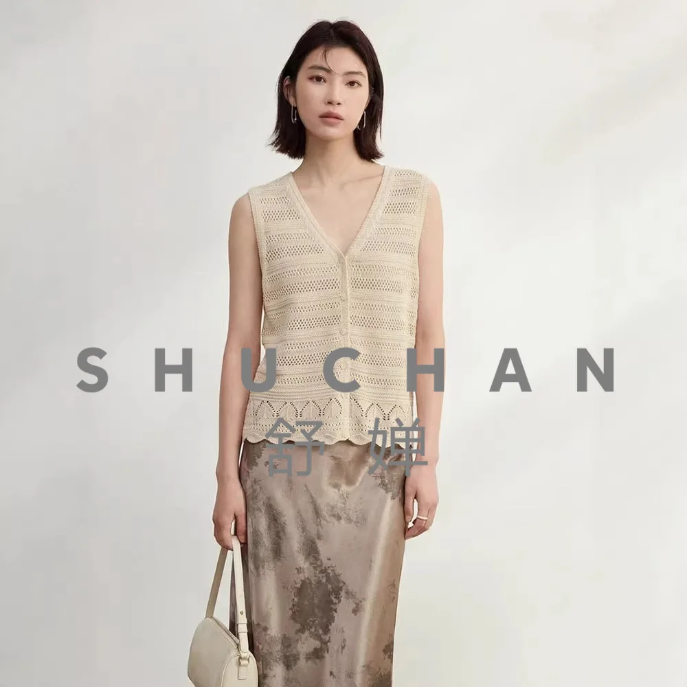 Mulberry silk and paper hollow v-neck knitted vest 26 spring new women's clothing Chinese stacked jacquard top
Mulberry silk and paper hollow v-neck knitted vest 26 spring new women's clothing Chinese stacked jacquard top