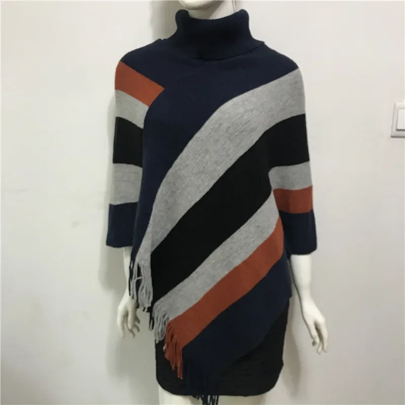 Spring Autumn New Women Irregular High Neck Striped Tassel Shawl Cloak Sweater Pullover Blouse Female Jacket Blue Gray
Spring Autumn New Women Irregular High Neck Striped Tassel Shawl Cloak Sweater Pullover Blouse Female Jacket Blue Gray