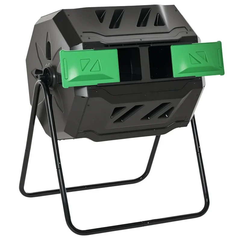 Tumbling Compost Bin Outdoor 360° Dual Chamber Rotating Composter 43 Gallon, Green
Tumbling Compost Bin Outdoor 360° Dual Chamber Rotating Composter 43 Gallon, Green