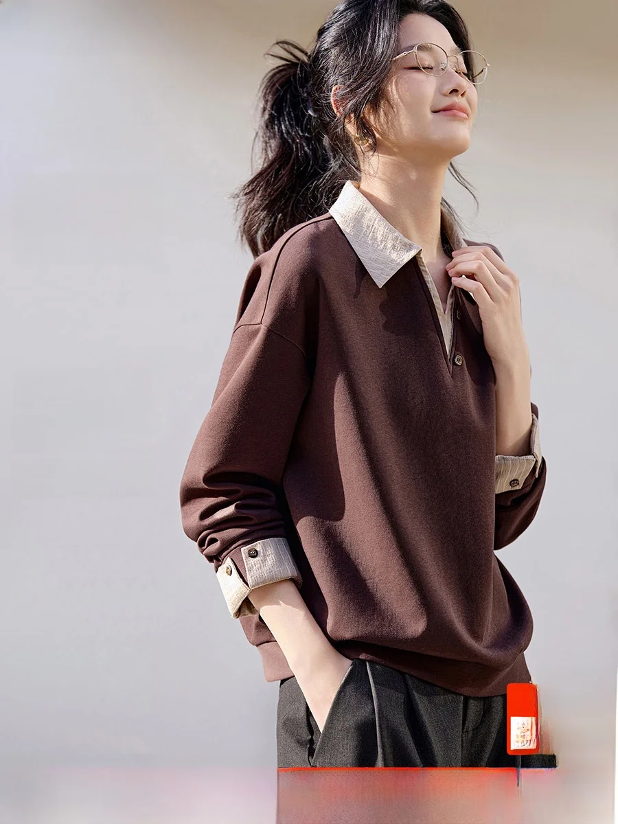 Современный женский свитшот свободного кроя с цветными вставками, дышащий, из смесового хлопка и полиэстера, с длинными рукавами, отложным воротником, повседневный модный топ
Современный женский свитшот свободного кроя с цветными вставками, дышащий, из смесового хлопка и полиэстера, с длинными рукавами, отложным воротником, повседневный модный топ