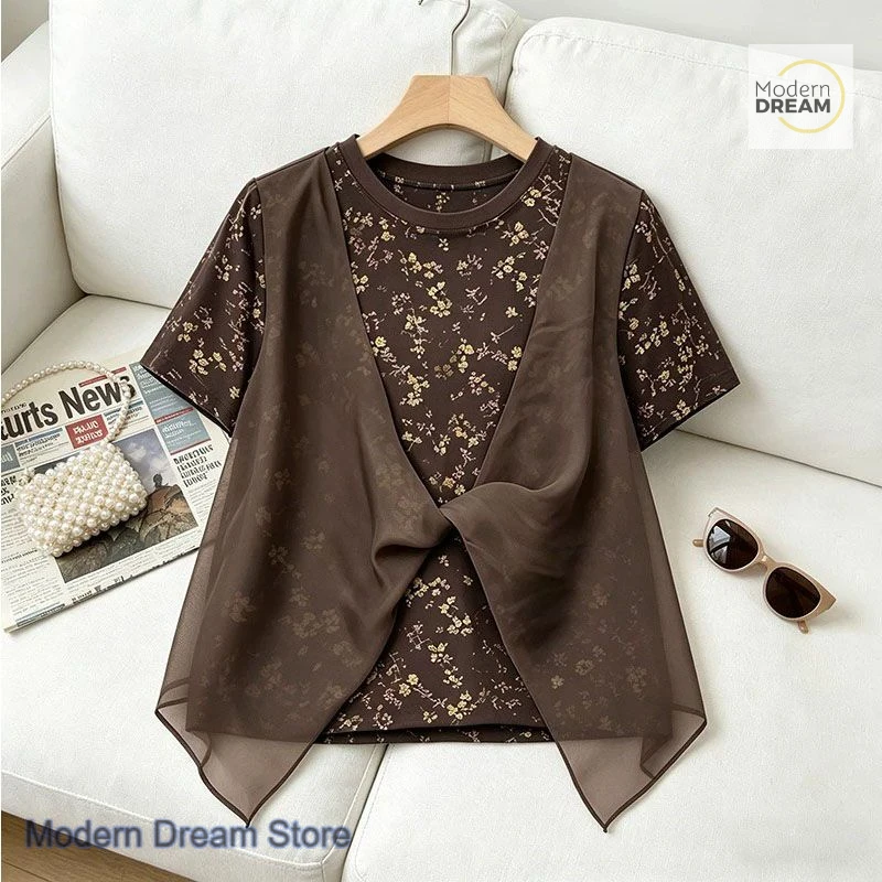 French fake two-piece bow floral short-sleeved T-shirt female summer new plus size lazy wind loose casual short-sleeved shirt
French fake two-piece bow floral short-sleeved T-shirt female summer new plus size lazy wind loose casual short-sleeved shirt