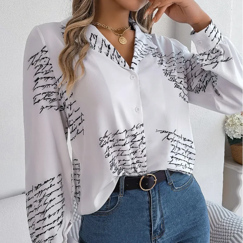 Spring and Autumn Women's Polo Collar Contrast Button Cardigan Letter Printed Lantern Long Sleeve T-shirt Chiffon Elegant Tops
Spring and Autumn Women's Polo Collar Contrast Button Cardigan Letter Printed Lantern Long Sleeve T-shirt Chiffon Elegant Tops